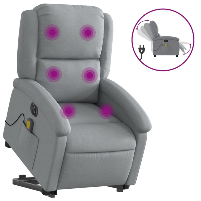 Electric Stand Up Massage Recliner Chair Light Grey Fabric