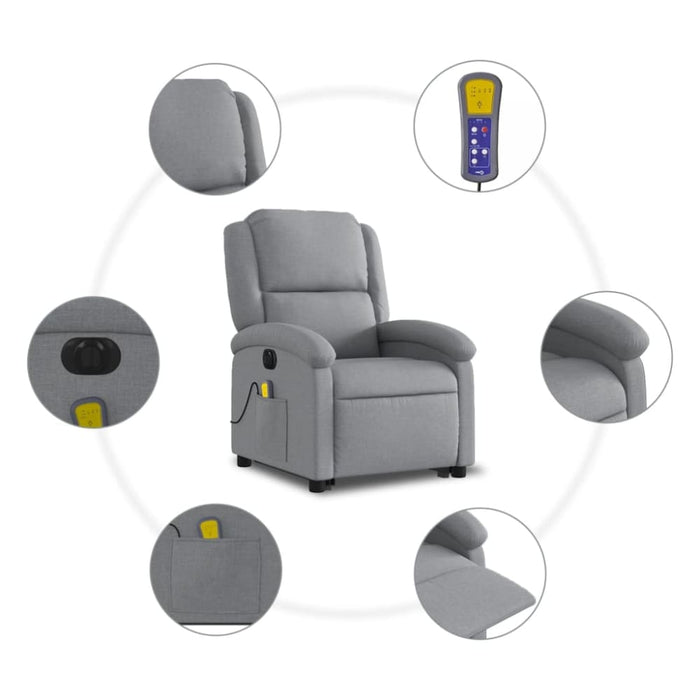 Electric Stand Up Massage Recliner Chair Light Grey Fabric
