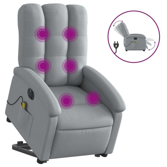Electric Stand Up Massage Recliner Chair Light Grey Fabric