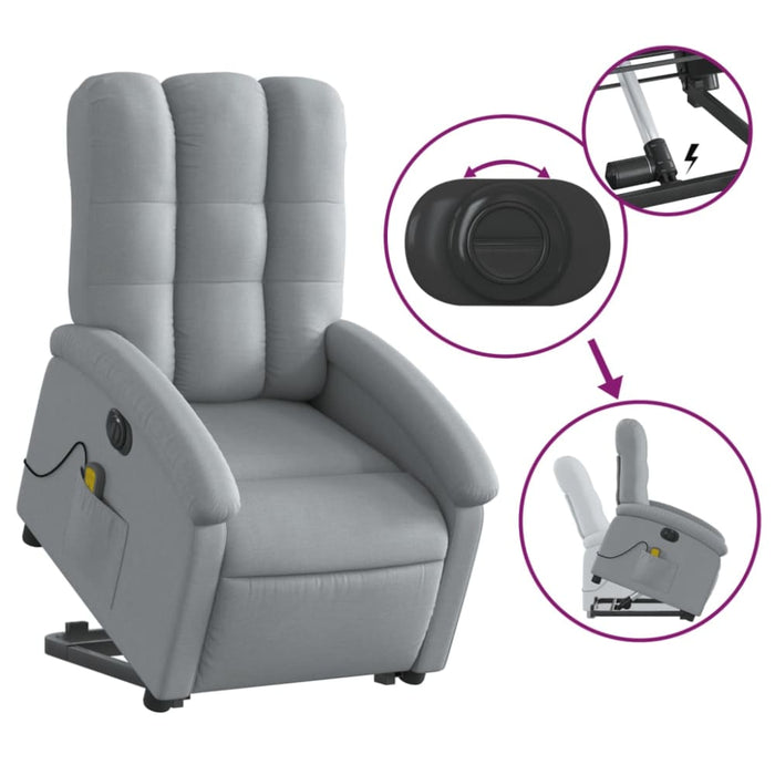 Electric Stand Up Massage Recliner Chair Light Grey Fabric
