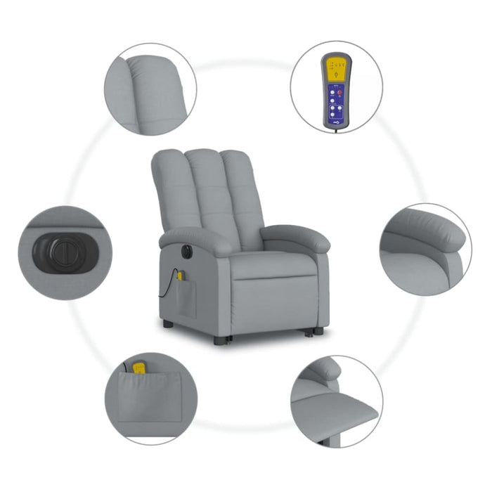 Electric Stand Up Massage Recliner Chair Light Grey Fabric