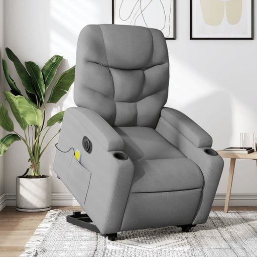 Electric Stand Up Massage Recliner Chair Light Grey Fabric