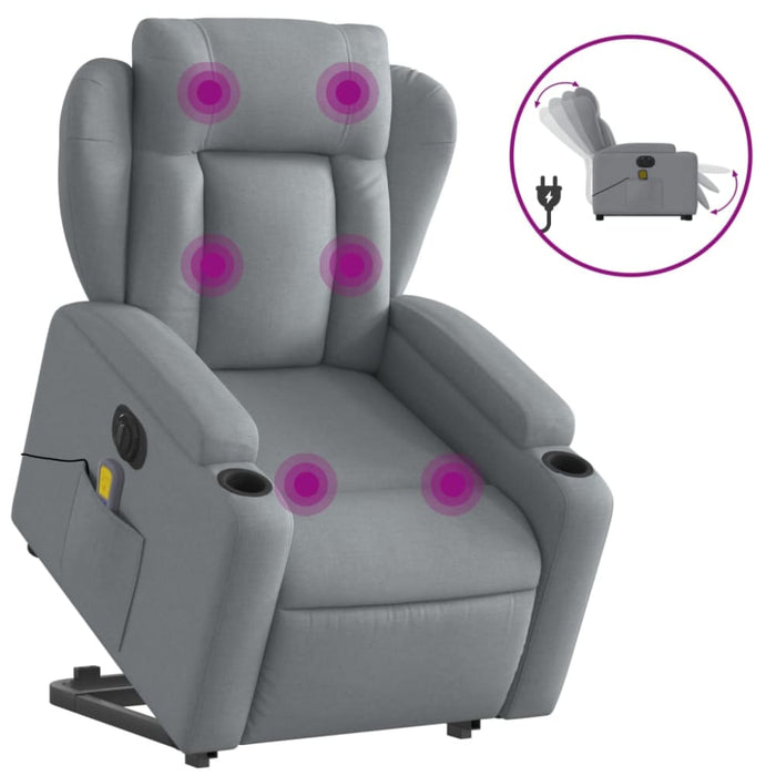 Electric Stand Up Massage Recliner Chair Light Grey Fabric