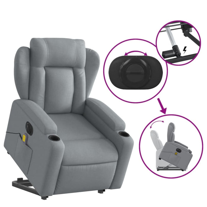 Electric Stand Up Massage Recliner Chair Light Grey Fabric