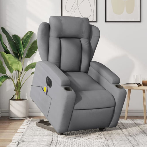 Electric Stand Up Massage Recliner Chair Light Grey Fabric