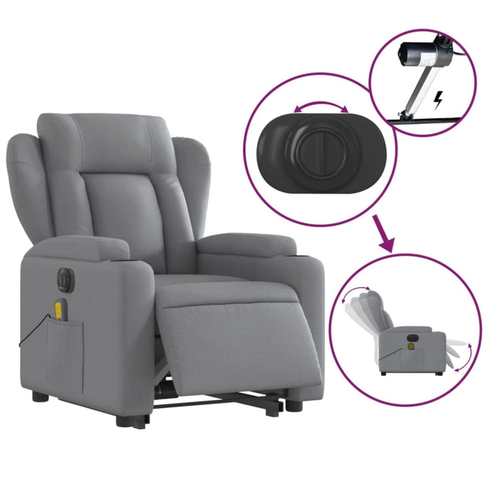 Electric Stand Up Massage Recliner Chair Light Grey Fabric