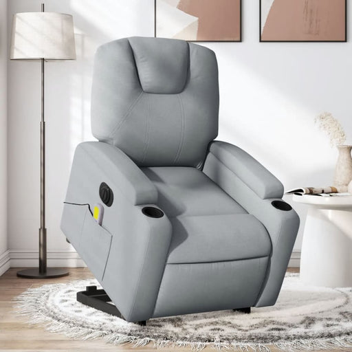 Electric Stand Up Massage Recliner Chair Light Grey Fabric