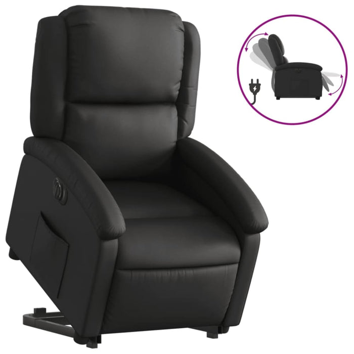 Electric Stand Up Recliner Chair Black Real Leather Txbpanl
