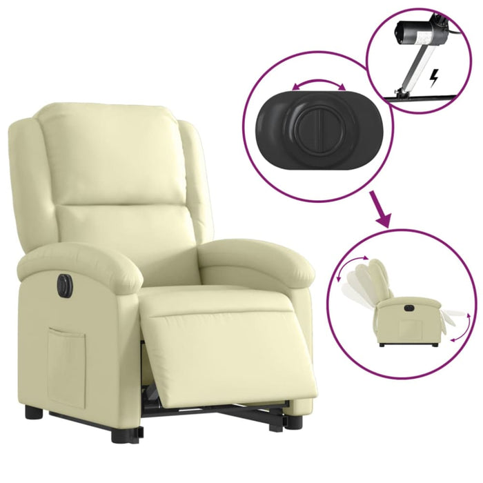 Electric Stand Up Recliner Chair Cream Real Leather Txbpani