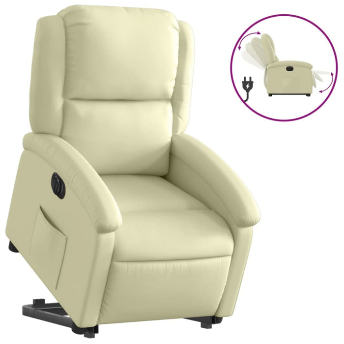 Electric Stand Up Recliner Chair Cream Real Leather Txbpani