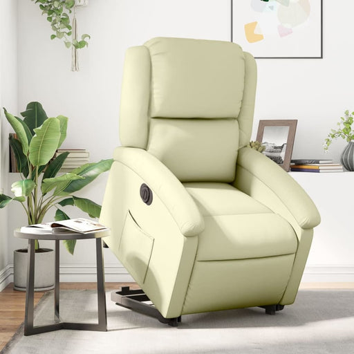Electric Stand Up Recliner Chair Cream Real Leather Txbpani
