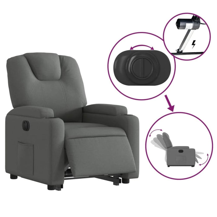 Electric Stand Up Recliner Chair Dark Grey Fabric Txbpptt