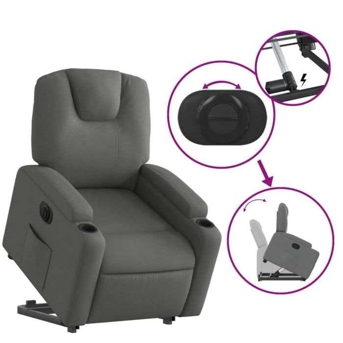 Electric Stand Up Recliner Chair Dark Grey Fabric Txbpptt