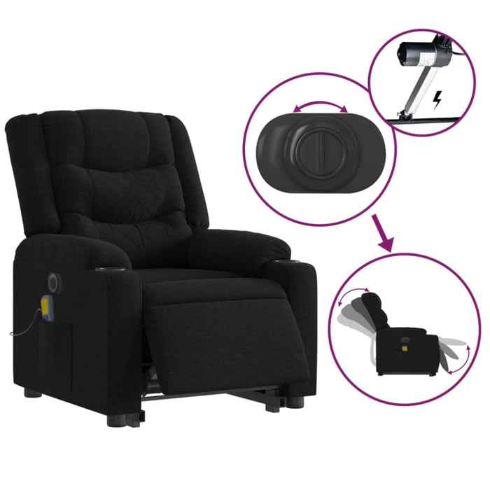 Electric Stand Up Massage Recliner Chair Black Fabric
