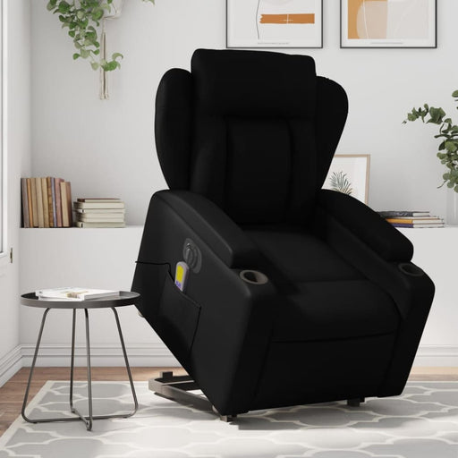Electric Stand Up Massage Recliner Chair Black Faux Leather