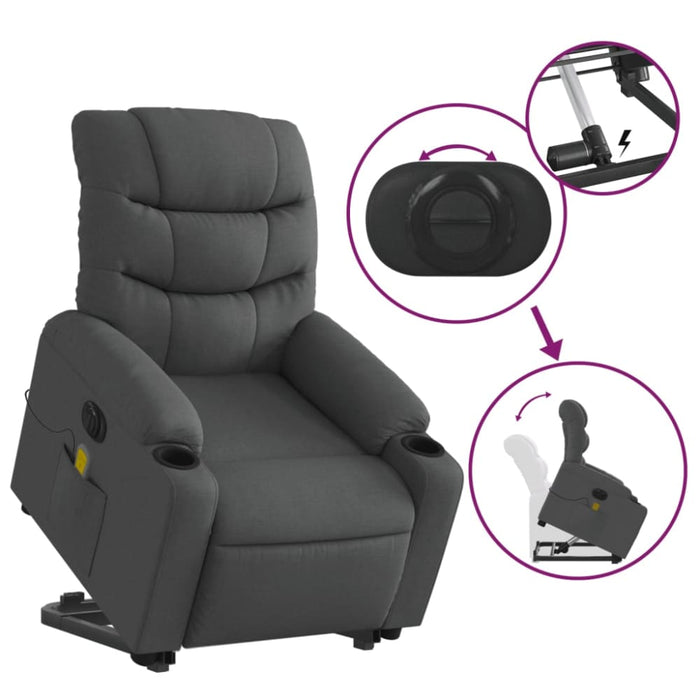 Electric Stand Up Massage Recliner Chair Dark Grey Fabric