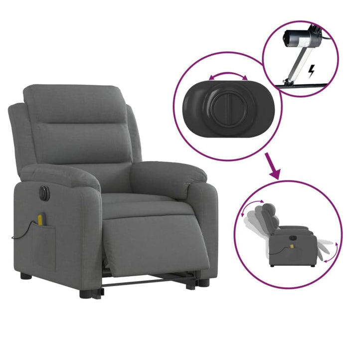 Electric Stand Up Massage Recliner Chair Dark Grey Fabric