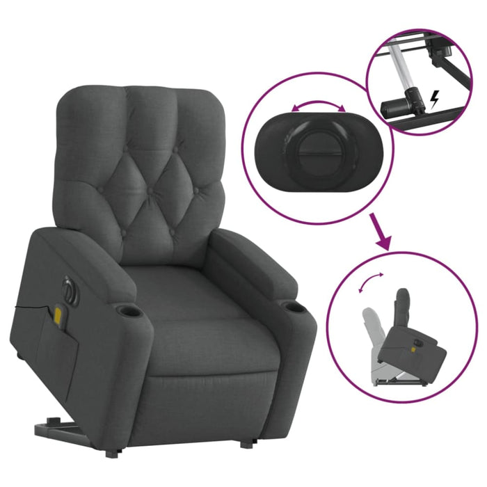 Electric Stand Up Massage Recliner Chair Dark Grey Fabric