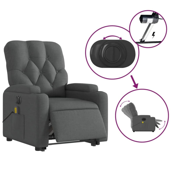 Electric Stand Up Massage Recliner Chair Dark Grey Fabric