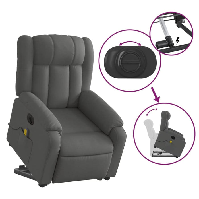 Electric Stand Up Massage Recliner Chair Dark Grey Fabric