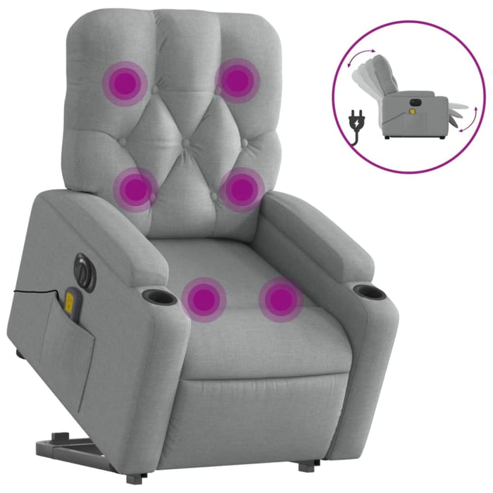 Electric Stand Up Massage Recliner Chair Light Grey Fabric