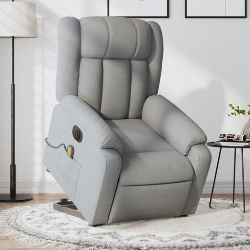 Electric Stand Up Massage Recliner Chair Light Grey Fabric