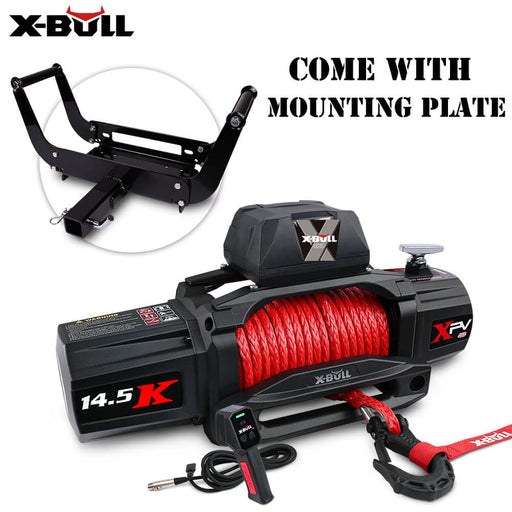12v Electric Winch 14500lbs Synthetic Rope With Mounting