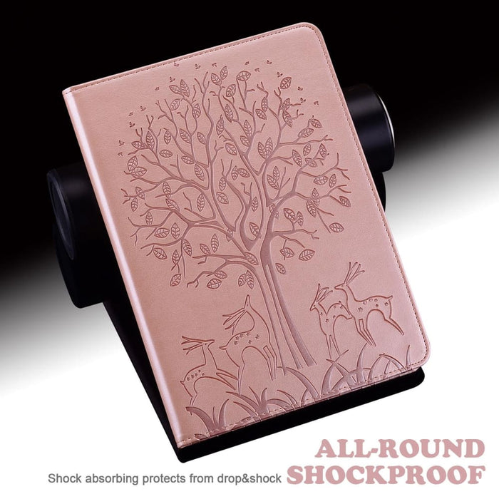 Embossed Leather Tablet Case With Tree And Deer Design