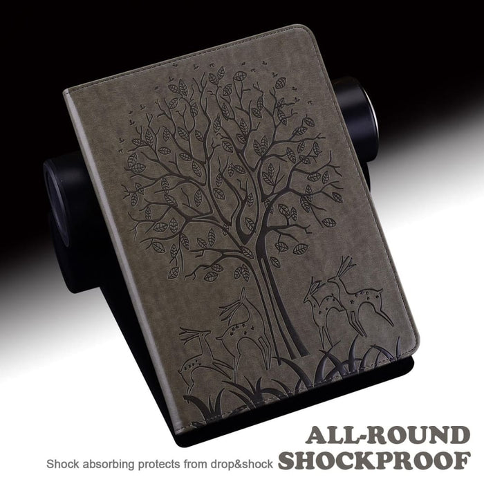 Embossed Leather Tablet Case With Tree And Deer Design