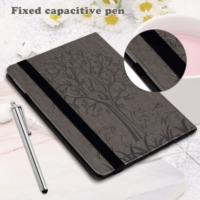 Embossed Leather Tablet Case With Tree And Deer Design
