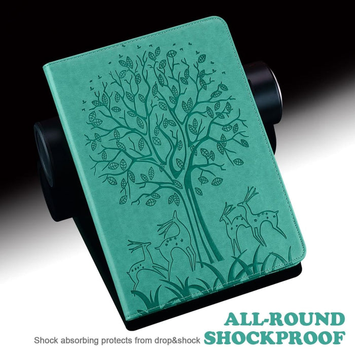 Embossed Leather Tablet Case With Tree And Deer Design