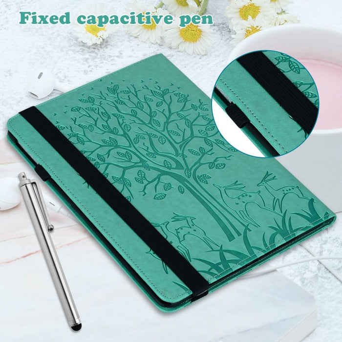 Embossed Leather Tablet Case With Tree And Deer Design