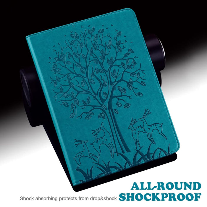 Embossed Leather Tablet Case With Tree And Deer Design