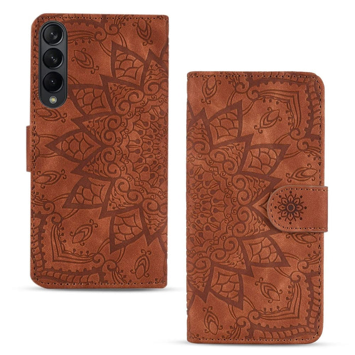 Embossed Mandala Leather Phone Case Dual Fold Design