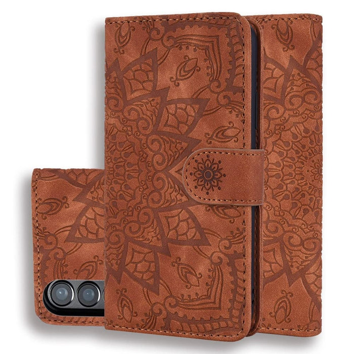 Embossed Mandala Leather Phone Case Dual Fold Design