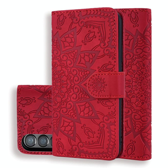 Embossed Mandala Leather Phone Case Dual Fold Design