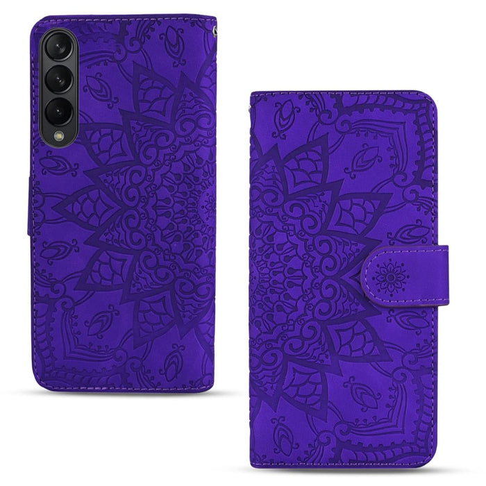 Embossed Mandala Leather Phone Case Dual Fold Design