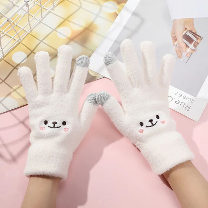 Embroidered Smiley Bear Touch Screen Gloves