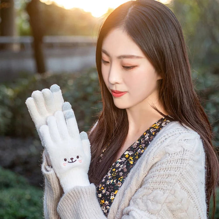 Embroidered Smiley Bear Touch Screen Gloves