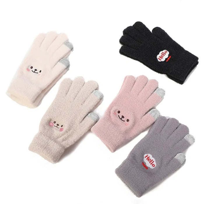 Embroidered Smiley Bear Touch Screen Gloves