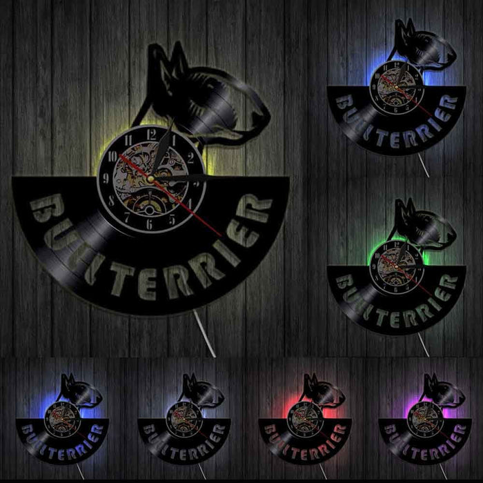 English Bullterrier Vinyl Record Silent Led Wall Clock Dog