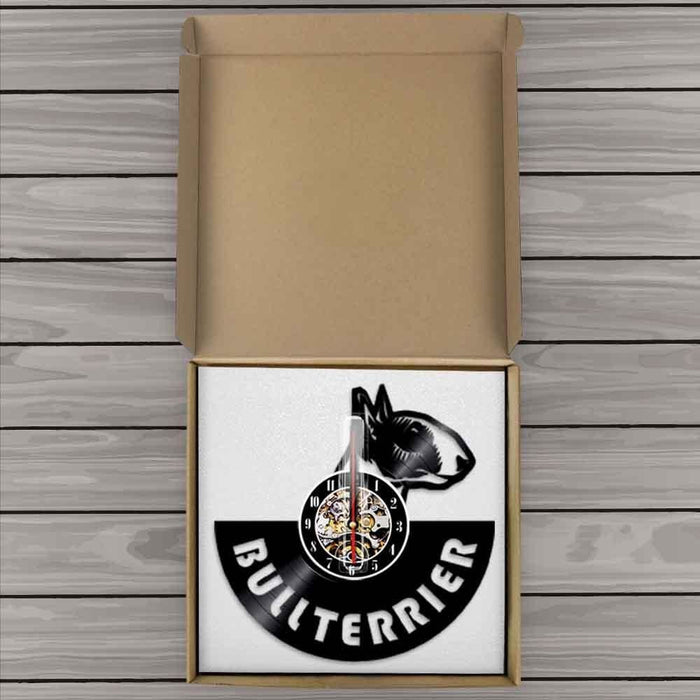 English Bullterrier Vinyl Record Silent Led Wall Clock Dog