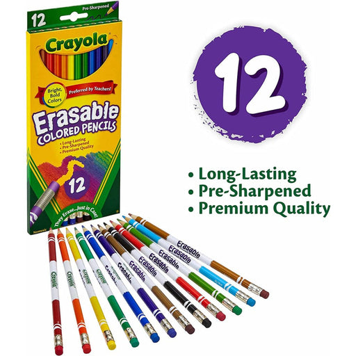 Erasable Coloured Pencils With Erasers 12pcs