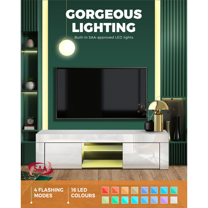 Tv Cabinet Entertainment Unit Stand Rgb Led Gloss Furniture 130Cm