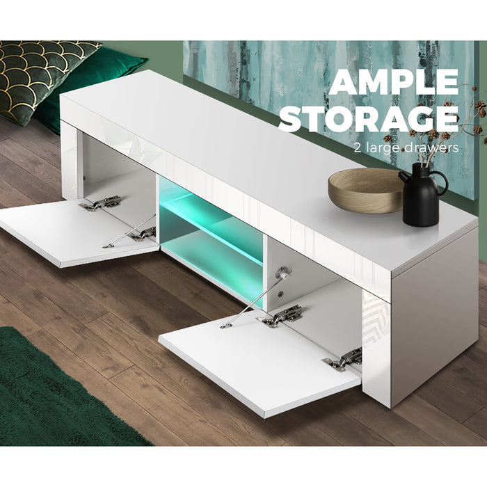 Tv Cabinet Entertainment Unit Stand Rgb Led Gloss Furniture 130Cm