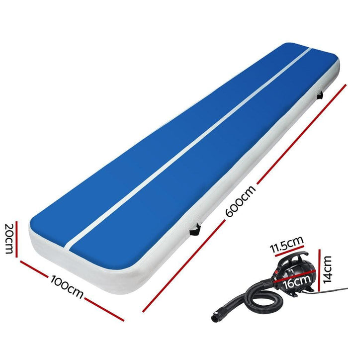 Everfit 6x1m Inflatable Air Track Mat 20cm Thick with Pump