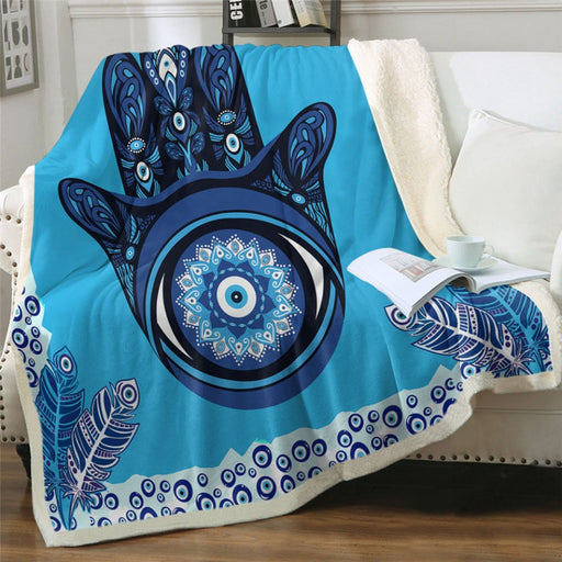 Evil Eye Hamsa By Ismot Esha Throw Blanket Mandala Sherpa