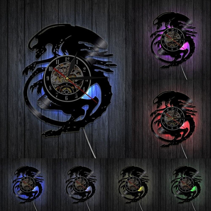Extraterrestrial Alien Led Vinyl Record Wall Clock Horror