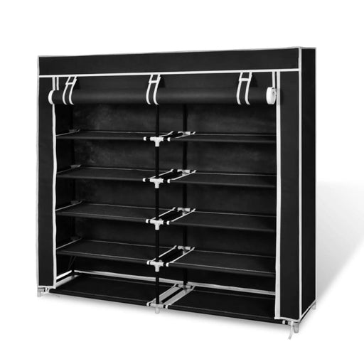 Fabric Shoe Cabinet with Cover 115 x 28 110 Cm Black Xabakt