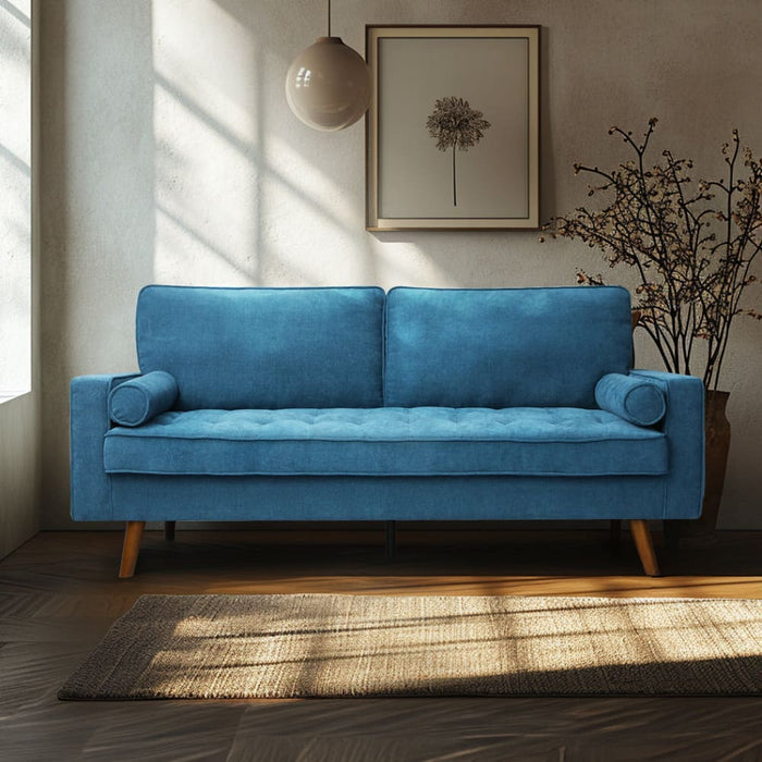 Fabric Sofa Armchair 3 Seater Couch Blue 191cm Wide